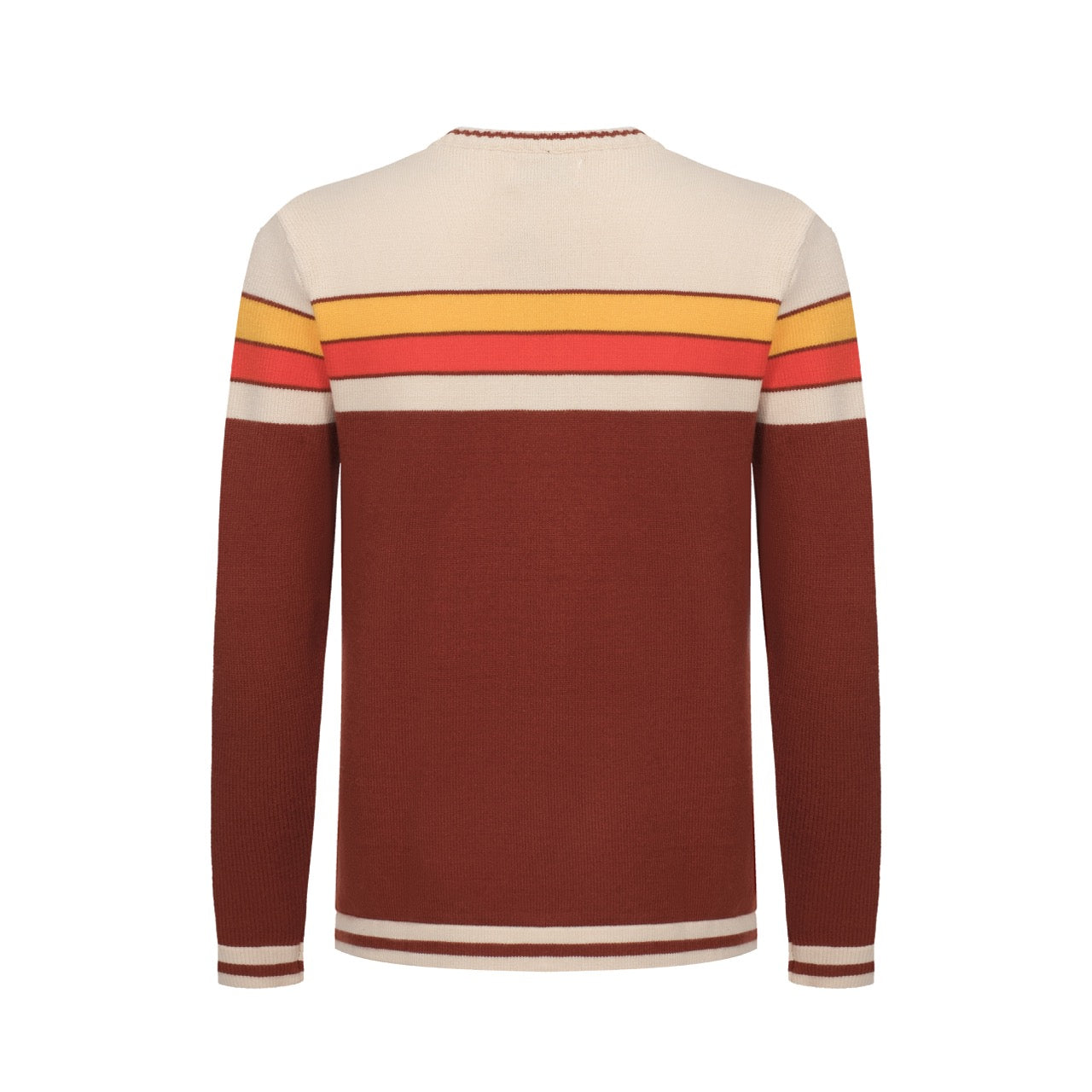 Men's Rainbow Chest Lines Long Sleeve Brown Sweater