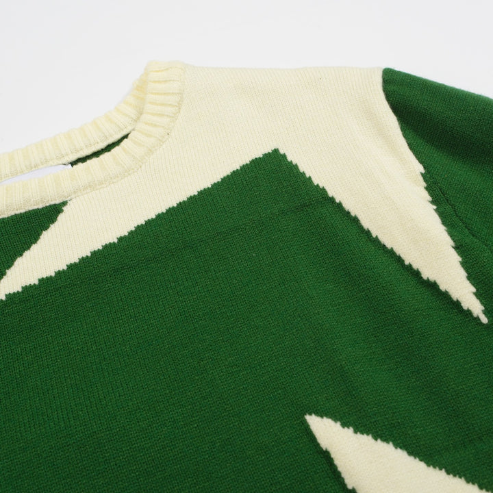 Suéter de punto de estrella retro para hombres - bosque verde