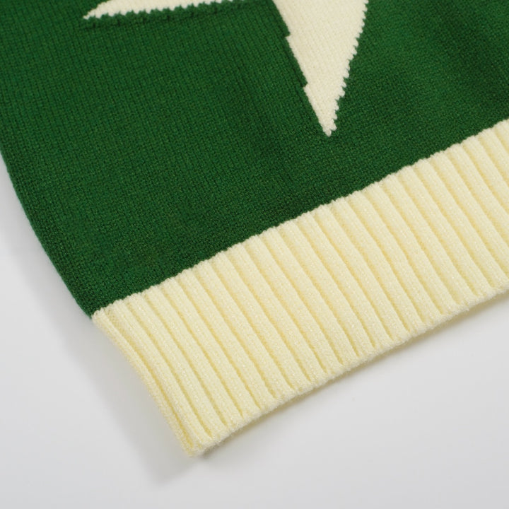 Suéter de punto de estrella retro para hombres - bosque verde