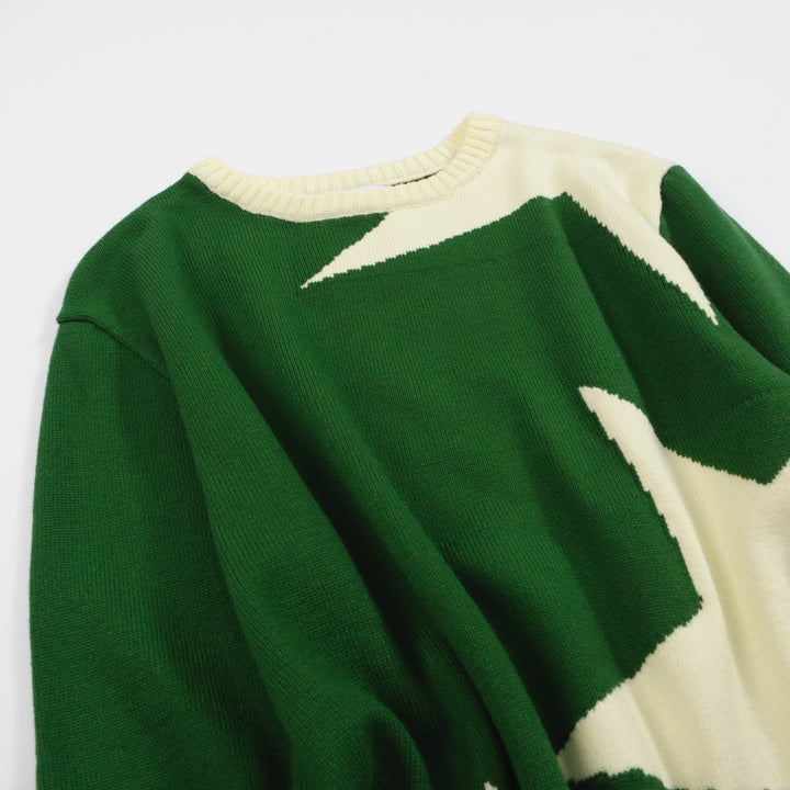 Suéter de punto de estrella retro para hombres - bosque verde
