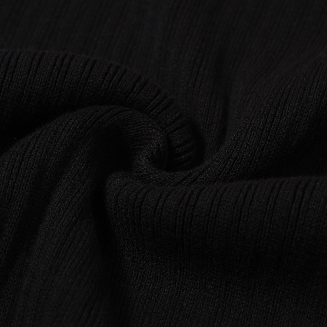 Polo masculino de malha canelada preta dos anos 60 – camisa retrô minimalista