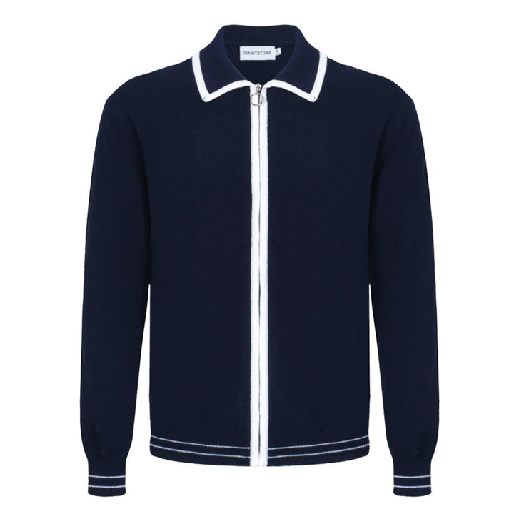 Men’s 60s Zip-Up Mod Jacket – Navy with White Trim