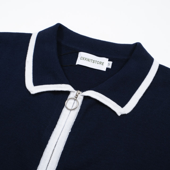 Men’s 60s Zip-Up Mod Jacket – Navy with White Trim