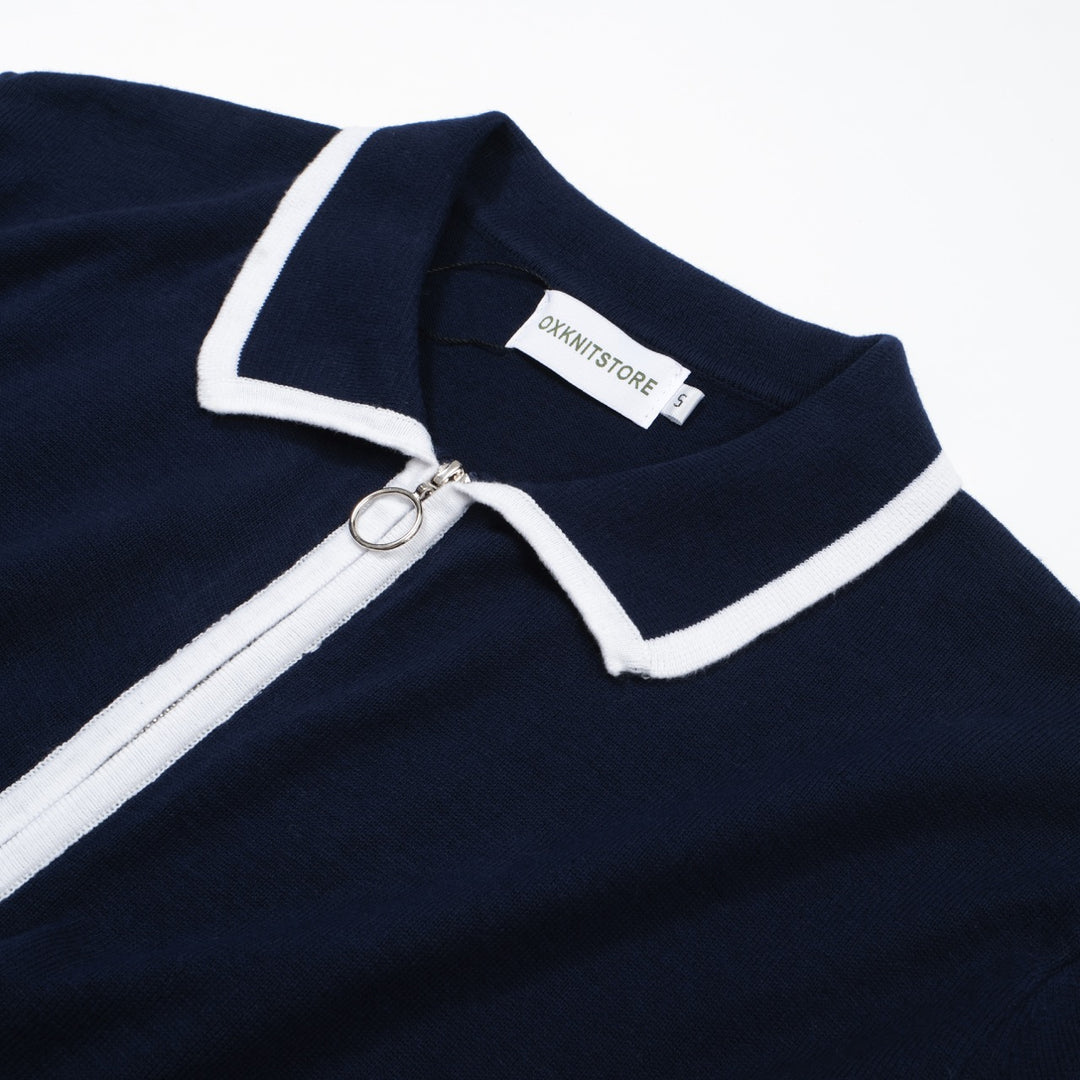Veste Mod Zip-Up pour hommes des années 60 – Marine avec bordure blanche