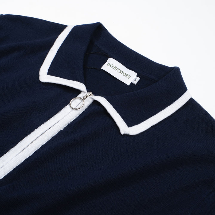 Men’s 60s Zip-Up Mod Jacket – Navy with White Trim