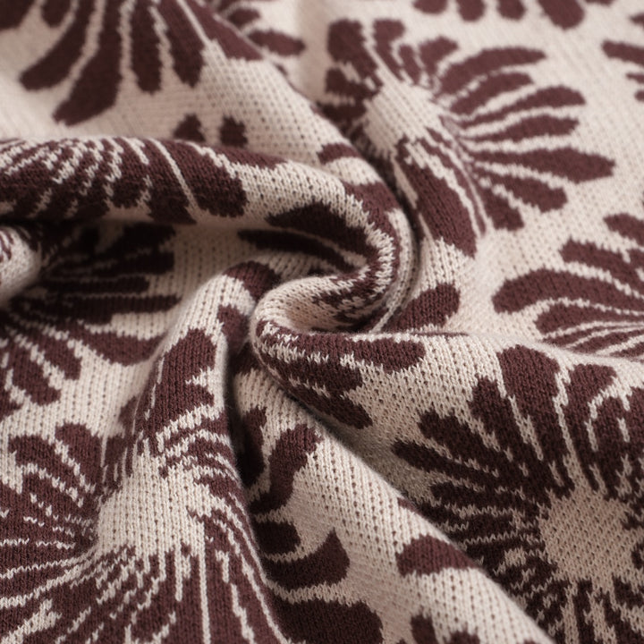 Men’s 70s Floral Knit Zip Jacket – Burgundy & Beige