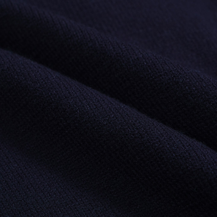 Men’s Vintage Navy Cardigan – Retro Contrast Trim Knit with Deep V-Neck