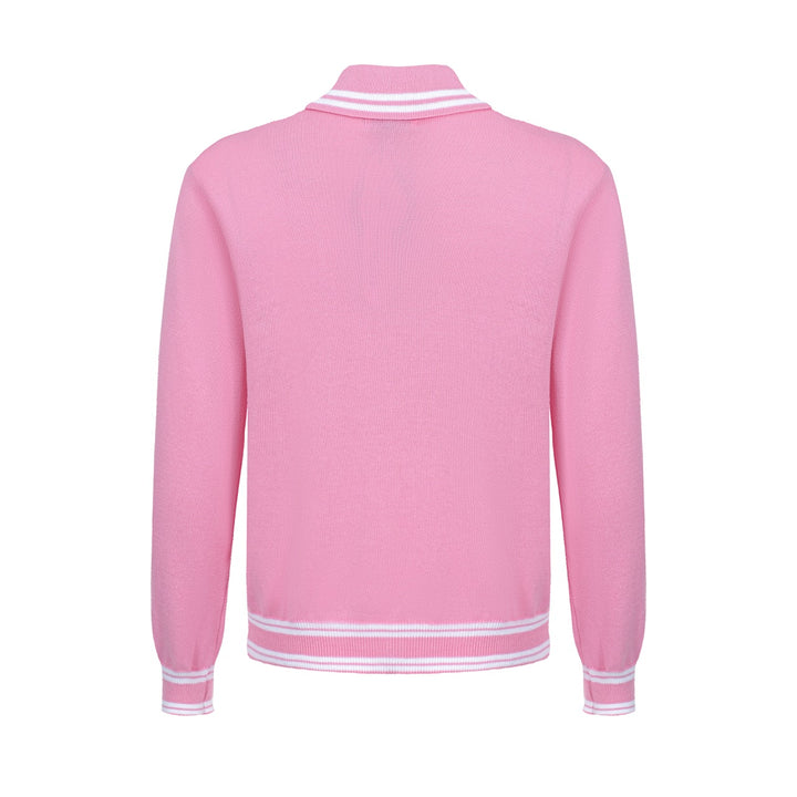 Men's Vintage Pink Polo Sweater with Striped Details