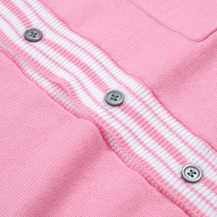 Men's Vintage Pink Polo Sweater with Striped Details