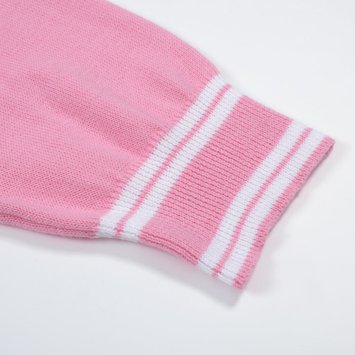 Men's Vintage Pink Polo Sweater with Striped Details