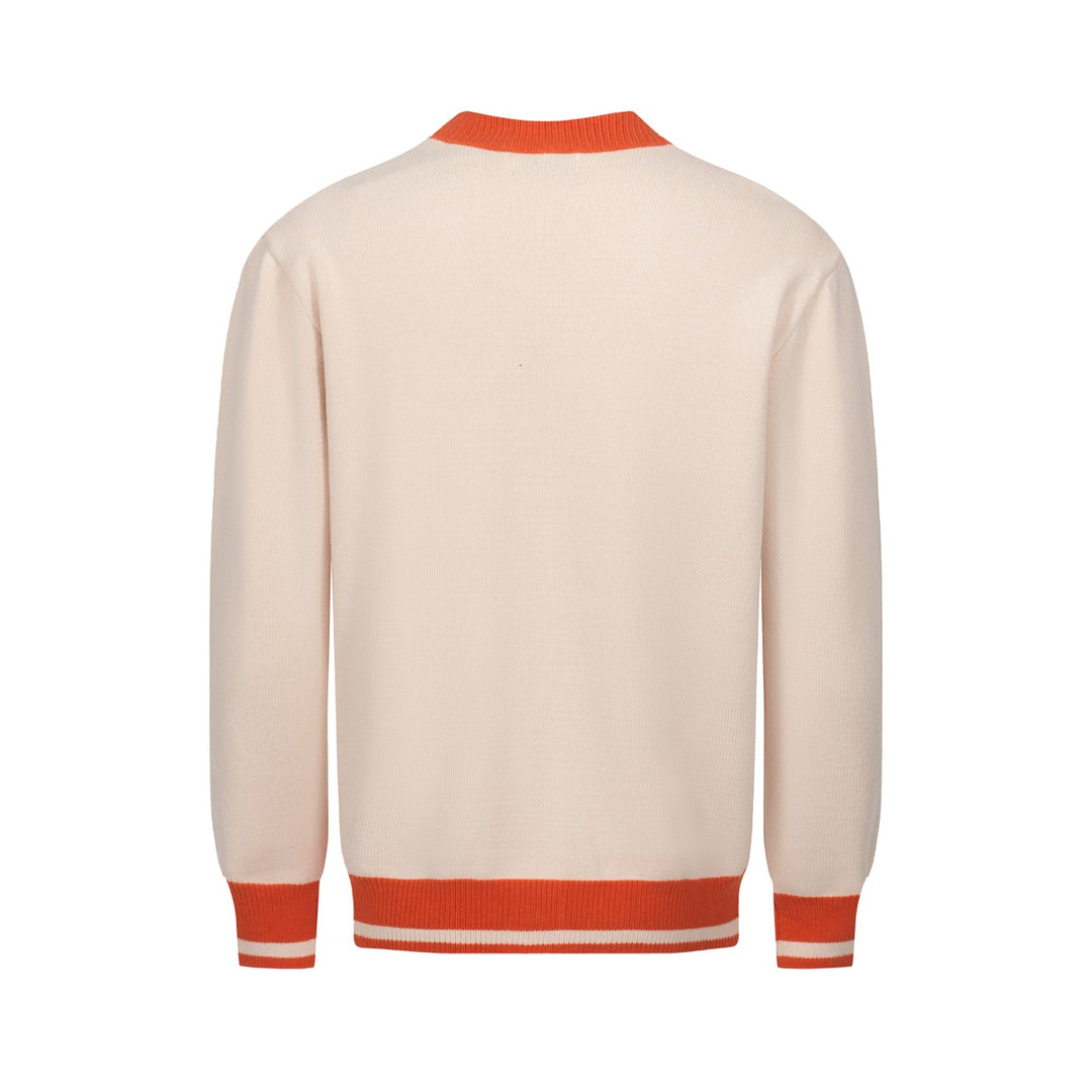 Herren-Strickjacke im Retro-Stil der 1970er Jahre – Vintage-Creme mit mehrfarbigem geometrischem Druck