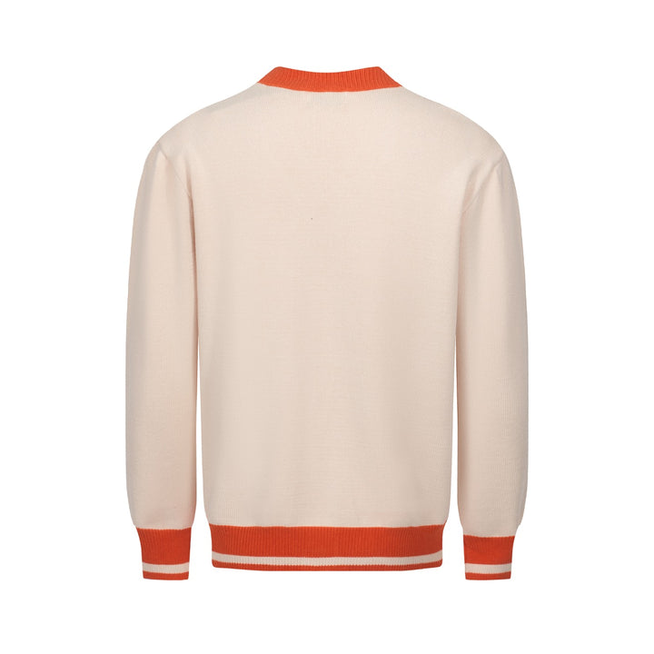 Retro strikcardigan fra 1970'erne til mænd - Vintage creme med flerfarvet geometrisk print
