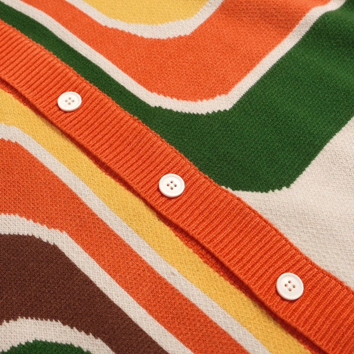 Retro strikcardigan fra 1970'erne til mænd - Vintage creme med flerfarvet geometrisk print