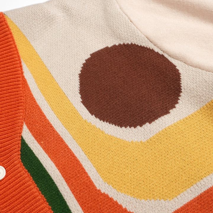 Retro strikcardigan fra 1970'erne til mænd - Vintage creme med flerfarvet geometrisk print
