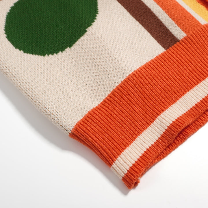 Retro strikcardigan fra 1970'erne til mænd - Vintage creme med flerfarvet geometrisk print