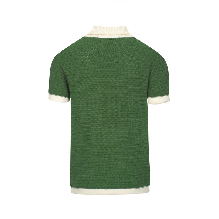 Herr 60s Mod Open Collar Polo – Grön med krämkant