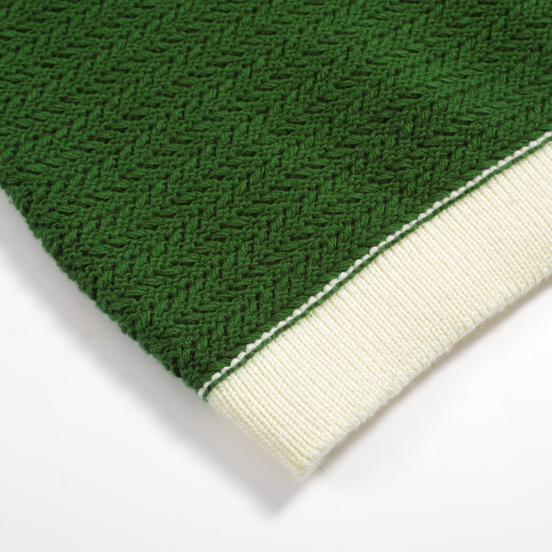 Herr 60s Mod Open Collar Polo – Grön med krämkant