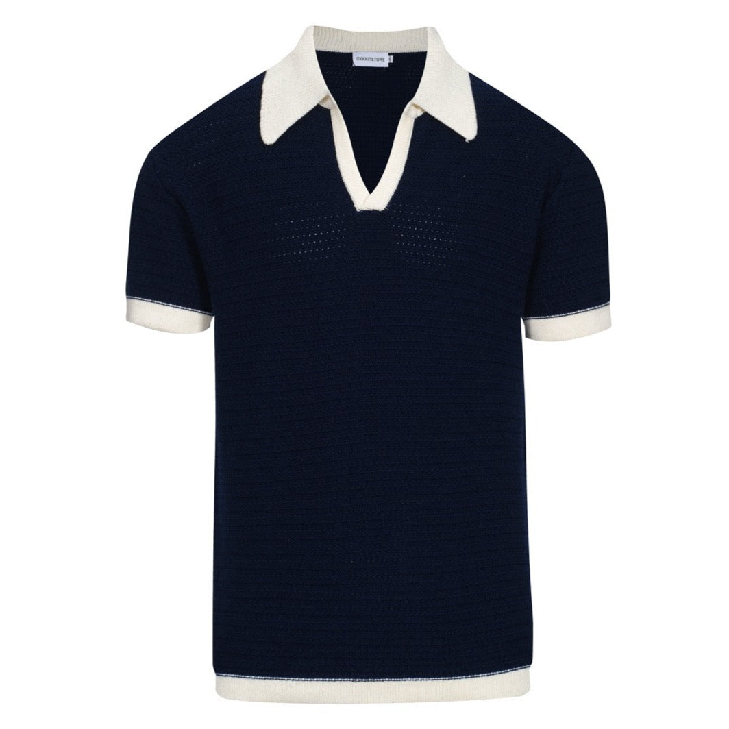 Polo de cuello abierto de los años 60 de los años 60 para hombres - Mod Knit in Cream Tiber