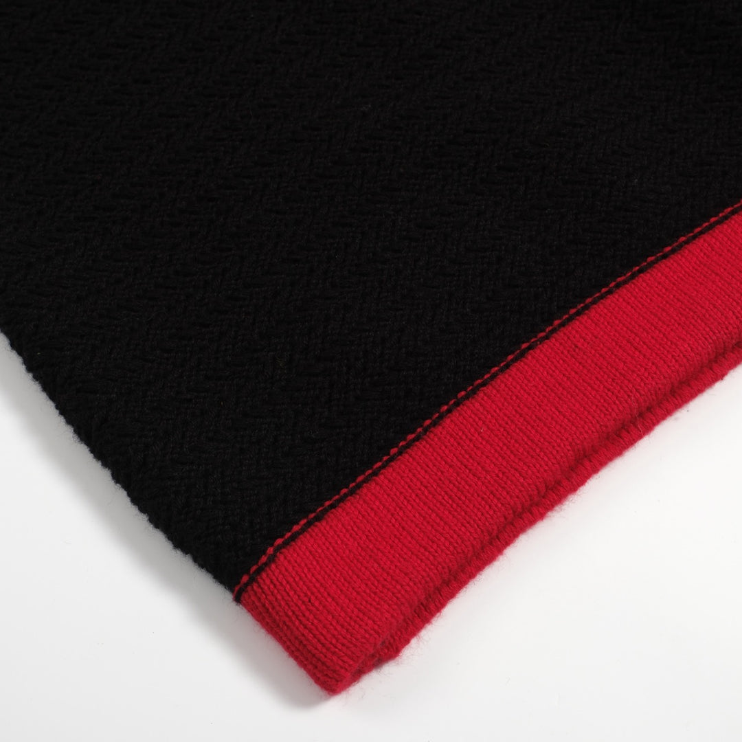 Polo en tricot rétro noir des années 70 pour hommes – Chemise à col en V contrastée rouge