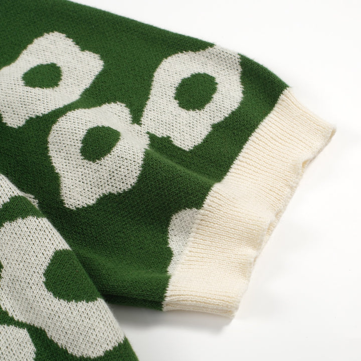 Polo masculino de malha floral verde Mod dos anos 60 – camisa retrô com botões