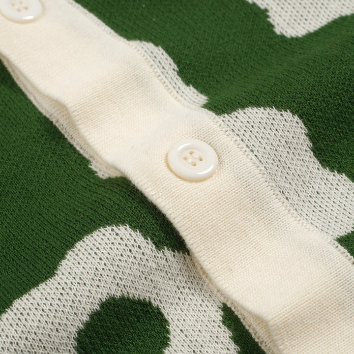 Polo masculino de malha floral verde Mod dos anos 60 – camisa retrô com botões