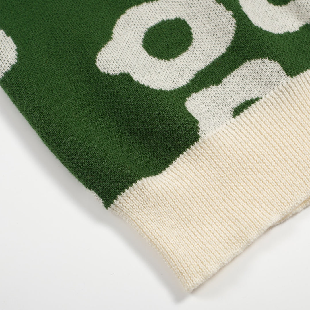 Ανδρικό 60s Mod Green Floral Knit Polo – Retro πουκάμισο με κουμπιά