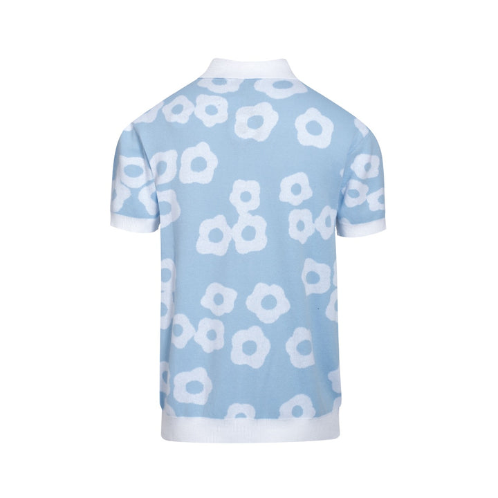 Polo da uomo in maglia azzurra anni '60 – Motivo floreale retrò bianco
