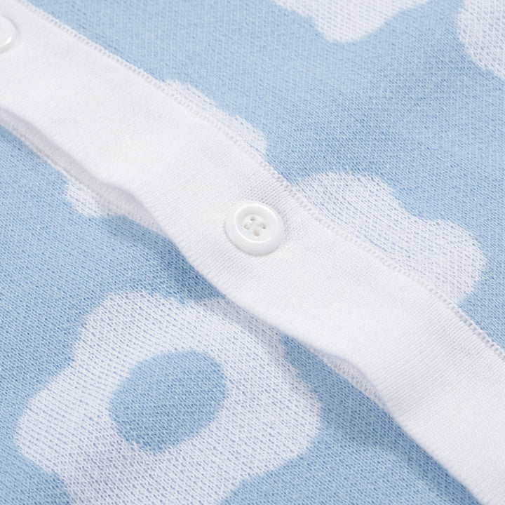 Polo da uomo in maglia azzurra anni '60 – Motivo floreale retrò bianco