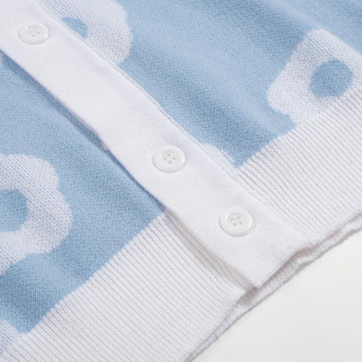 Polo da uomo in maglia azzurra anni '60 – Motivo floreale retrò bianco