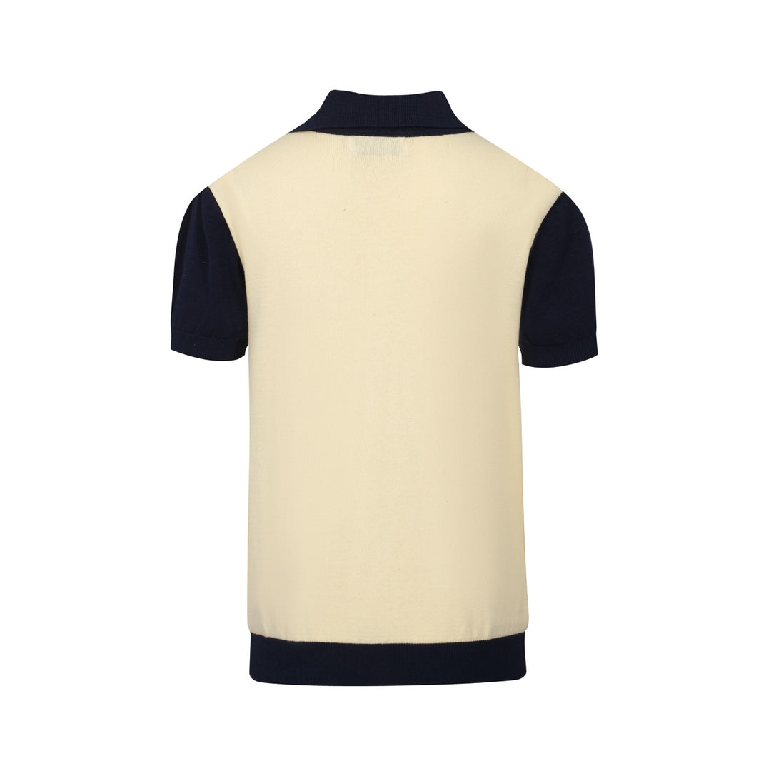 Polo da uomo in maglia con stampa a stelle anni '60 - Blu navy & Stile retrò mod color crema