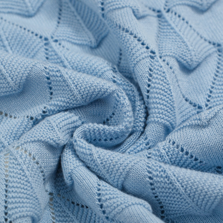 Men’s Vintage 1970s Knit Shirt – Retro Sky Blue Button-Up with Cream Trim