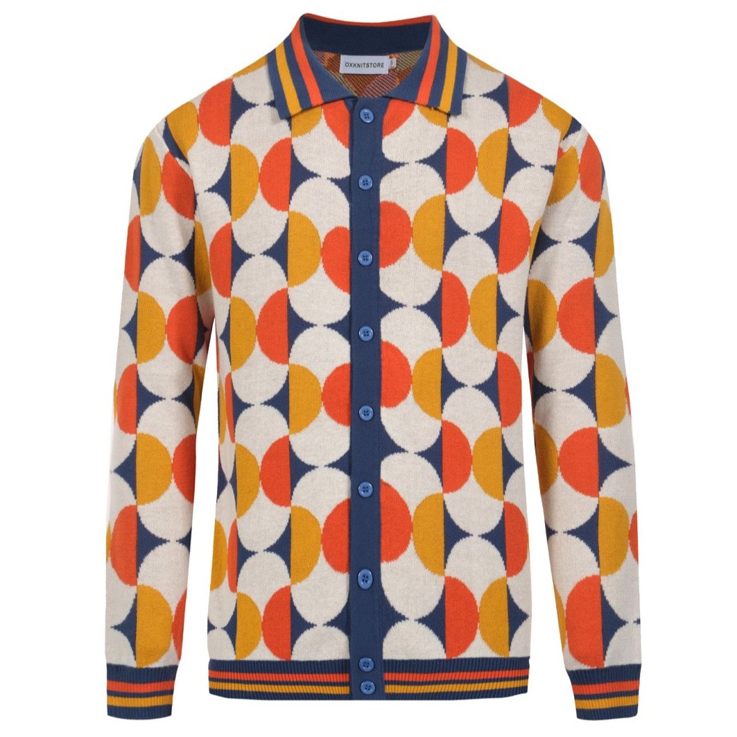Men's 70s Knit Cardigan – Colorful Geometric Retro Button-Up