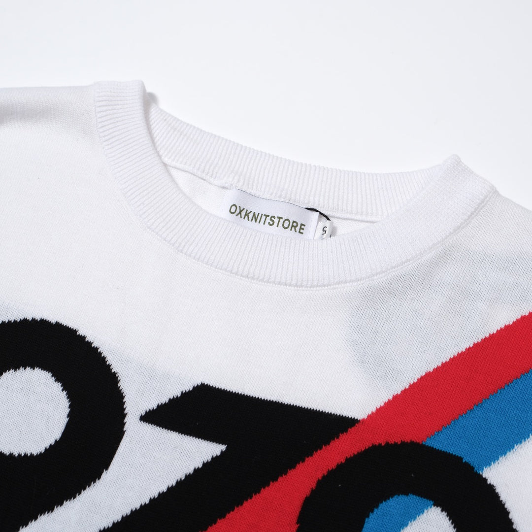 Men's 1970 Retro Graphic Knit Tee – White with Racing Stripes