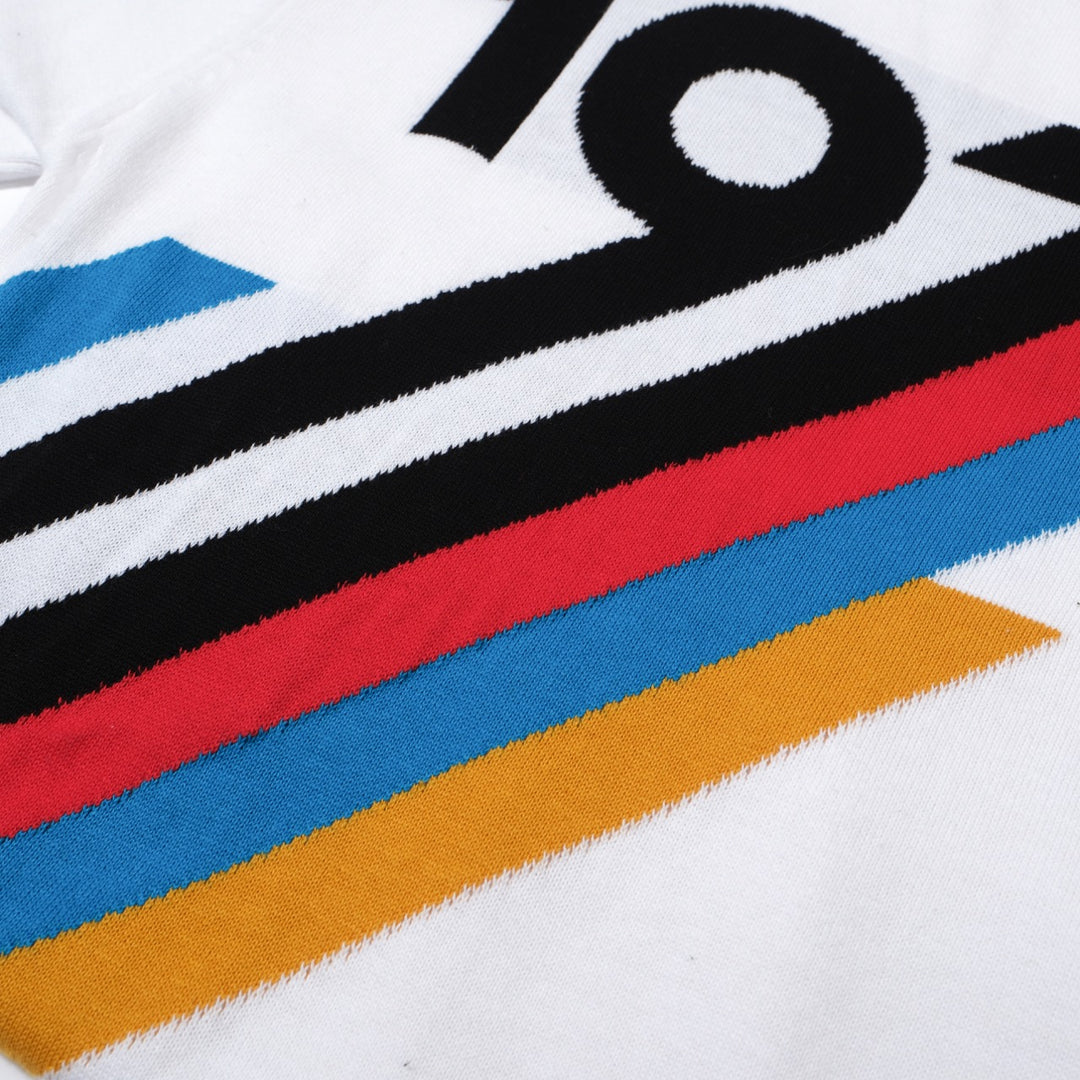 Men's 1970 Retro Graphic Knit Tee – White with Racing Stripes