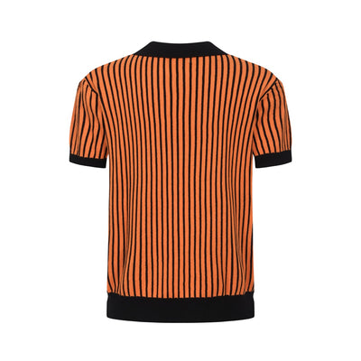 Men's Orange Knitted Polo Shirts With Vertical Stripes