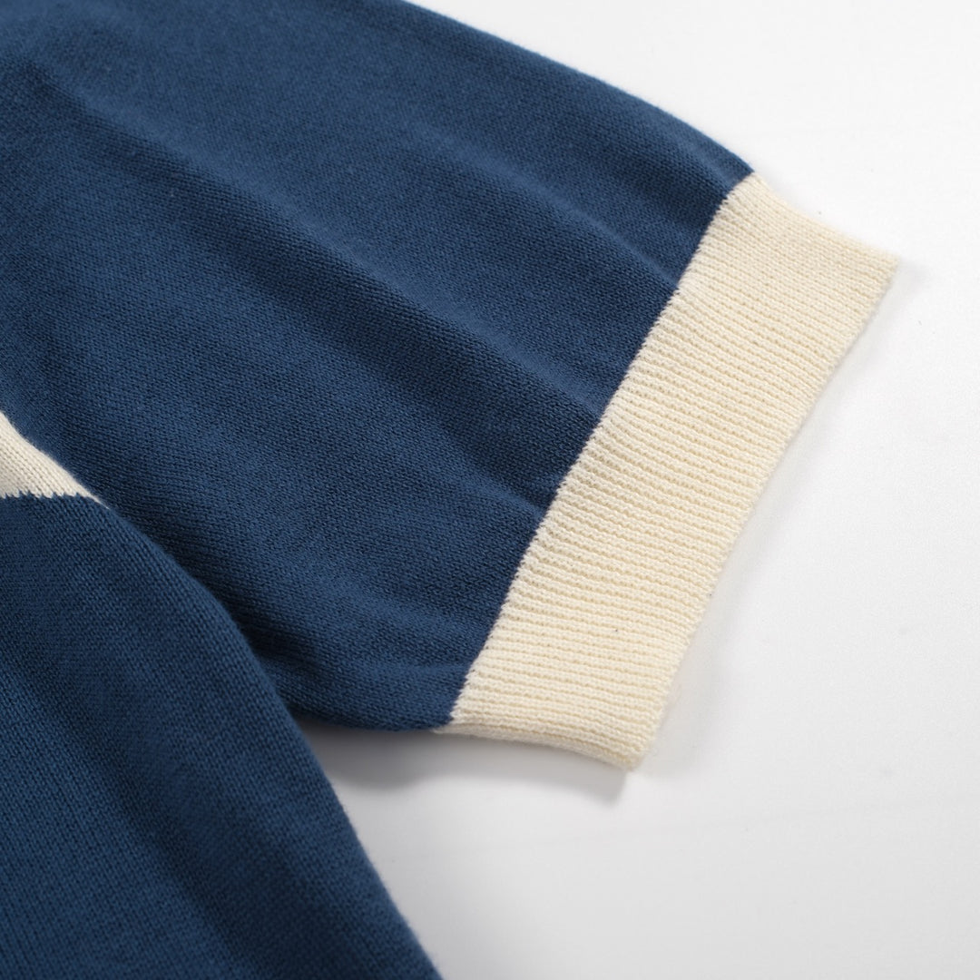 Men's 70s Colorblock Knit Tee – Blue Retro Stripe Crewneck