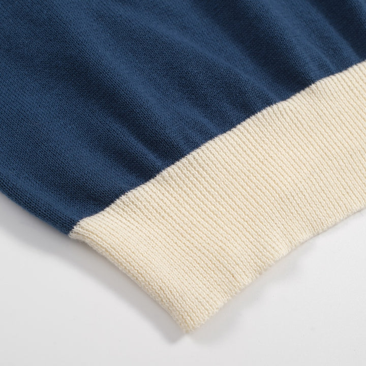 Men's 70s Colorblock Knit Tee – Blue Retro Stripe Crewneck