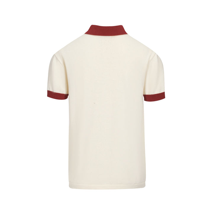 Men’s Vintage 1970s Knit Polo Shirt – Retro Cream with Sunset Stripe Design