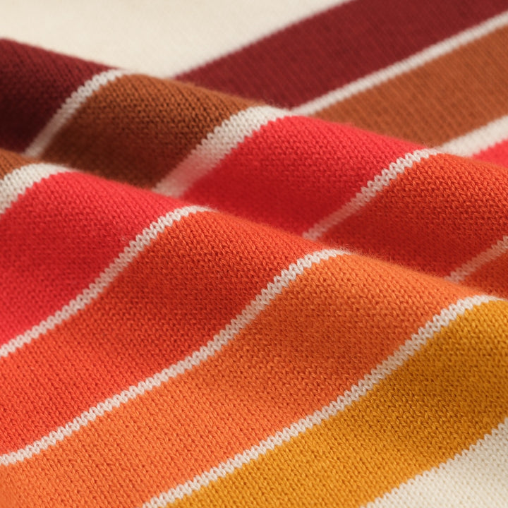 Men’s Vintage 1970s Knit Polo Shirt – Retro Cream with Sunset Stripe Design