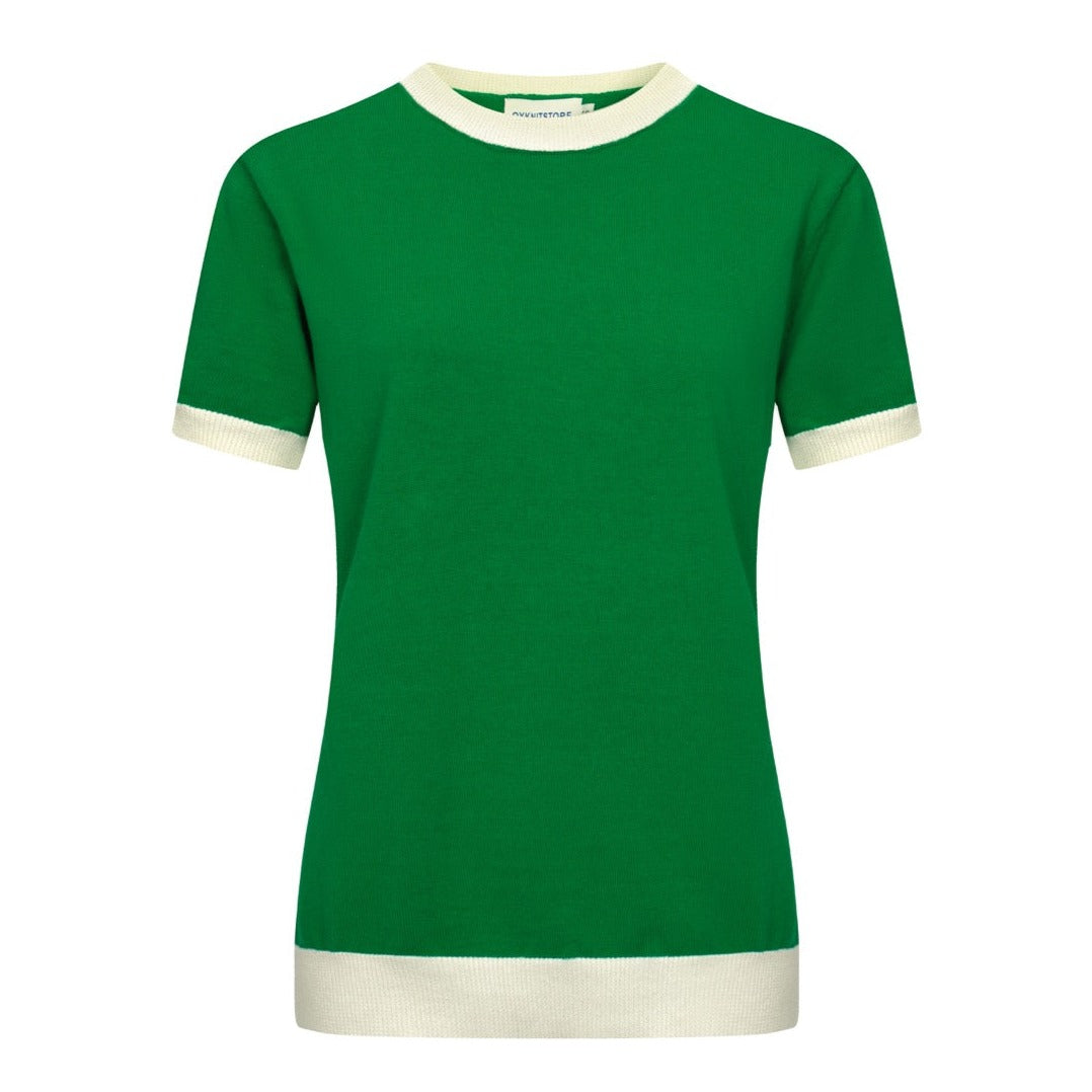 Malhas femininas de malha verde de mangas curtas