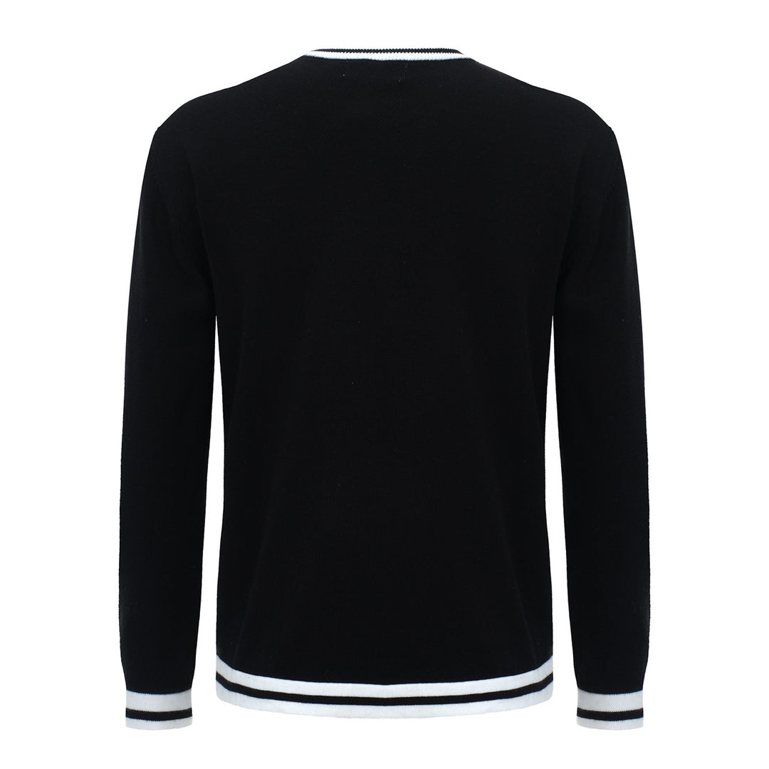 Retro Varsity stickad tröja för män – vintagesvart med vitrandiga detaljer