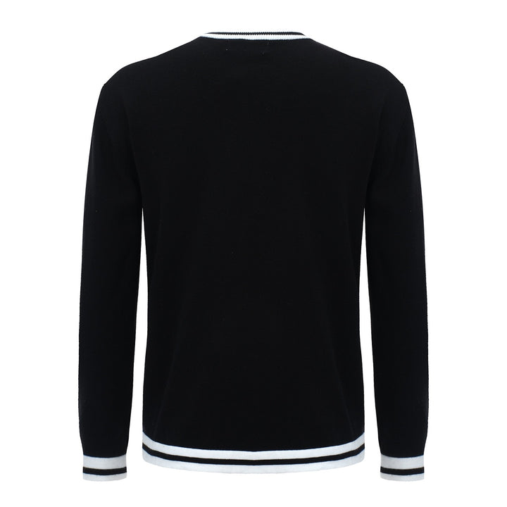 Retro Varsity stickad tröja för män – vintagesvart med vitrandiga detaljer