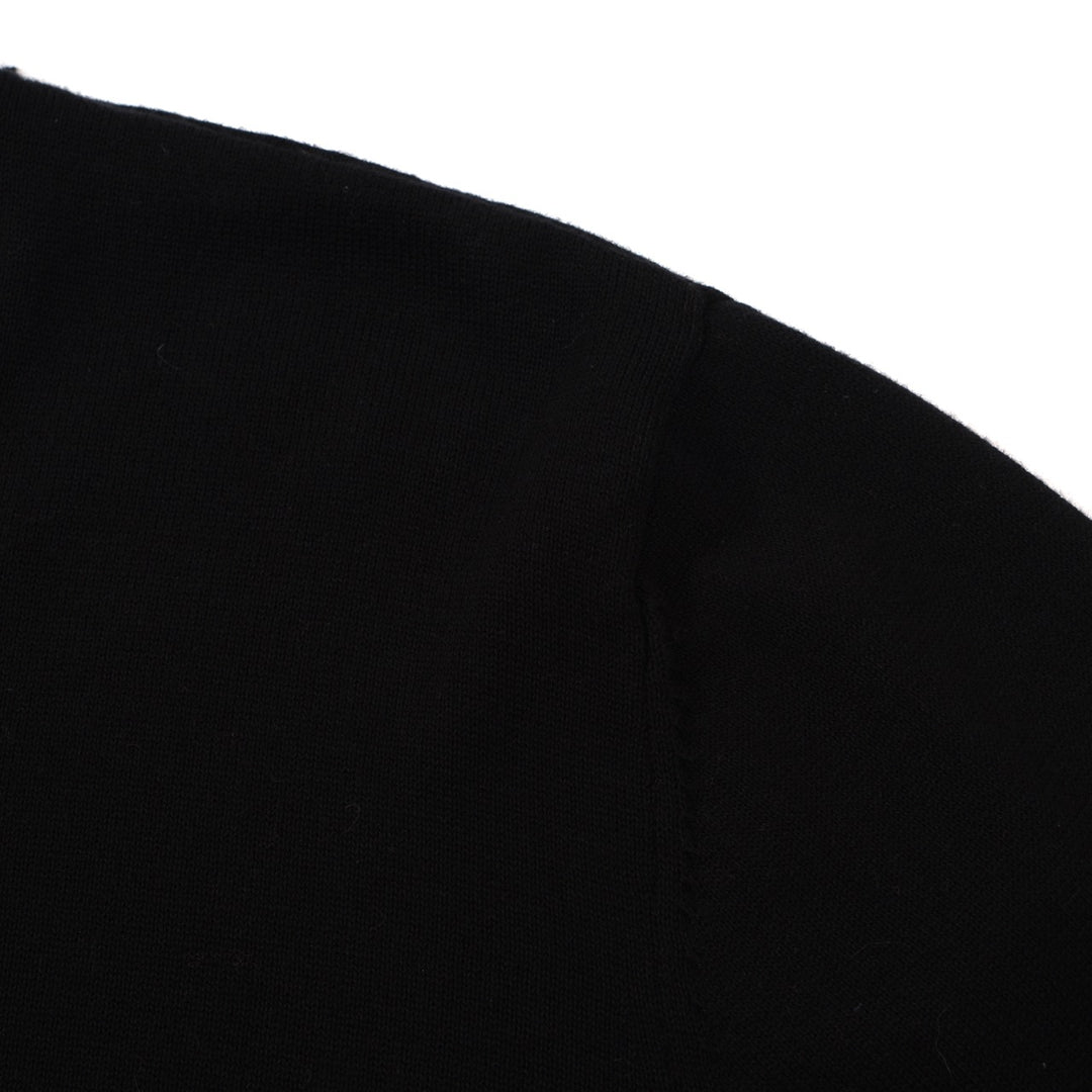 Retro Varsity stickad tröja för män – vintagesvart med vitrandiga detaljer