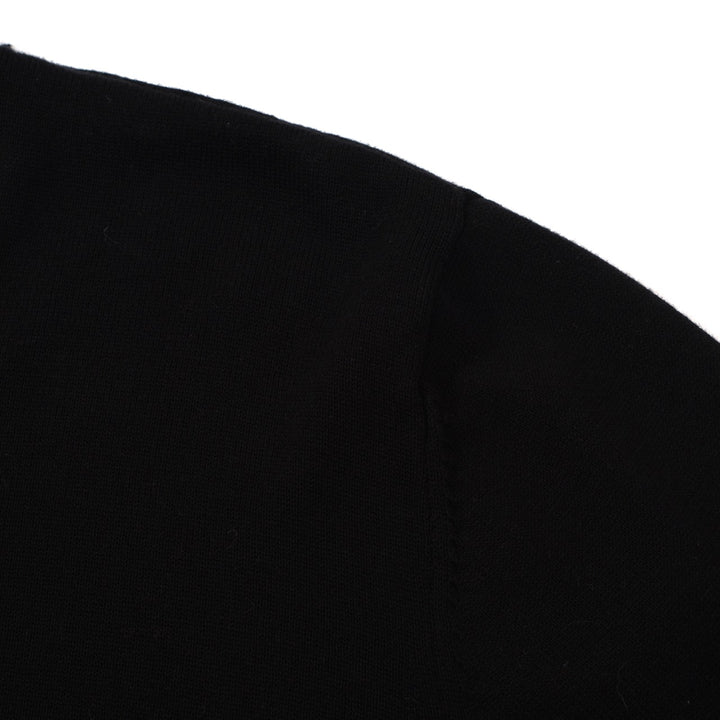 Retro Varsity stickad tröja för män – vintagesvart med vitrandiga detaljer