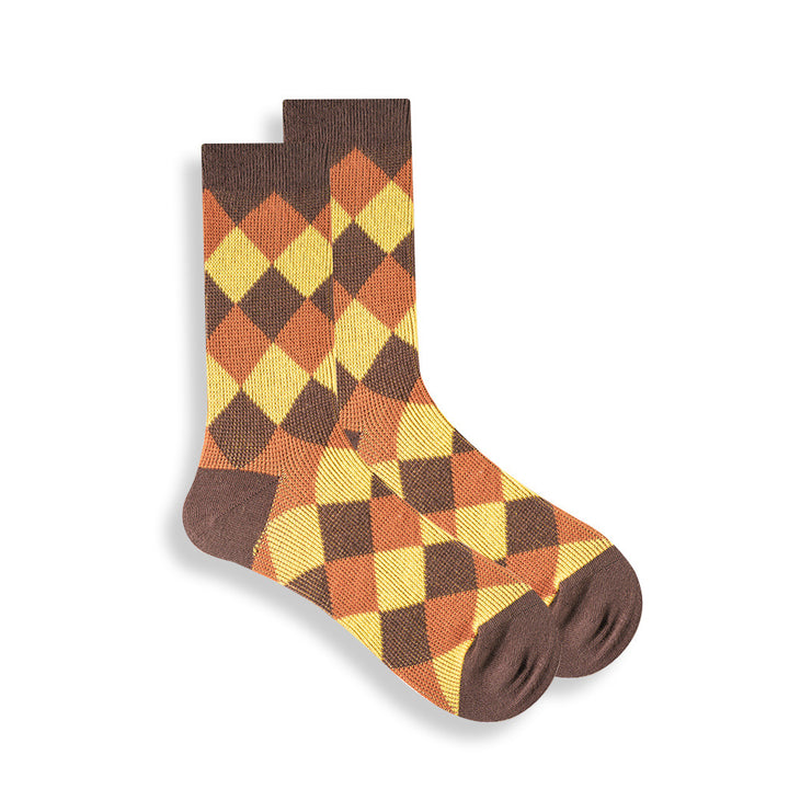 Combed Cotton Tube Socks Retro Diamond Lattice Trendy Stockings