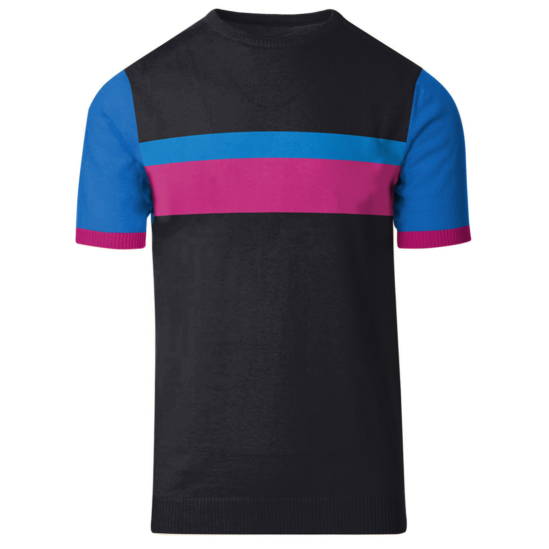 Men's Retro Racing Knitwear Black & Blue Knit Top