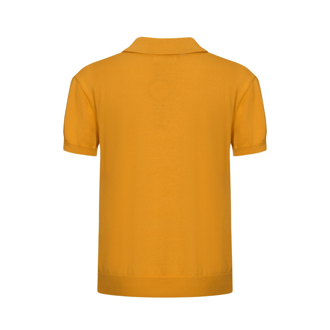 Polo masculino de malha dourada dos anos 70 – camisa retrô com listras