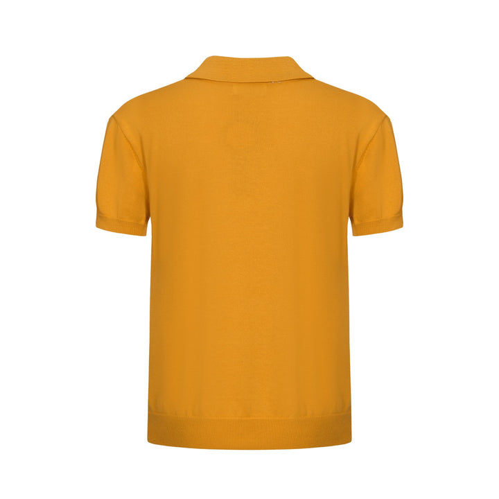Polo masculino de malha dourada dos anos 70 – camisa retrô com listras