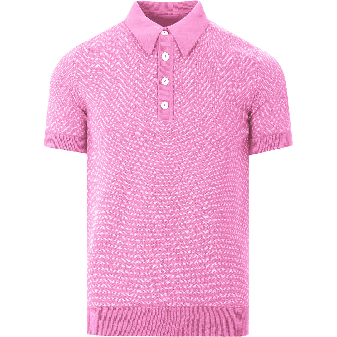 Herringbone fine gauge polo pink
