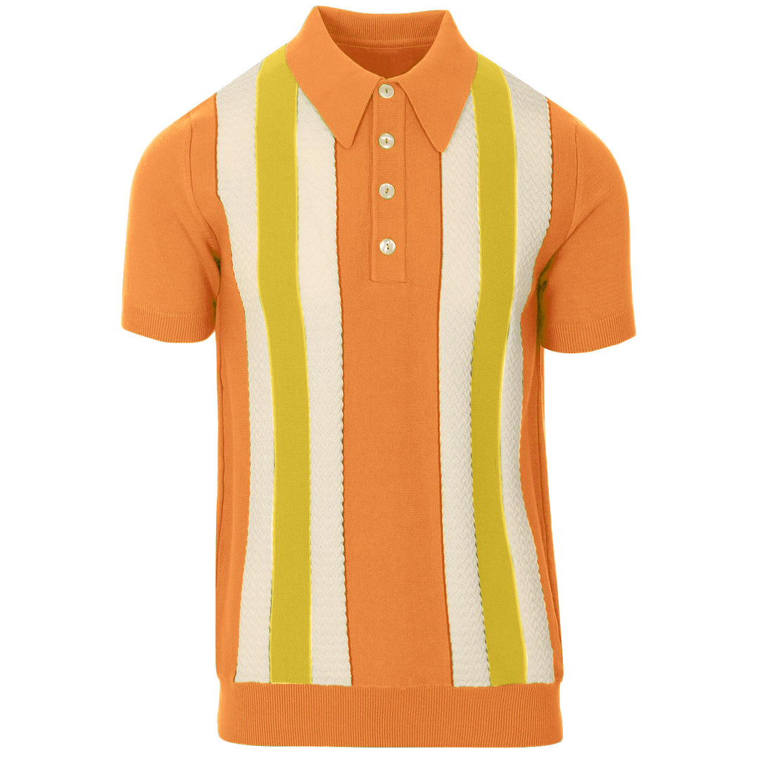 Men's vintage 70's orange stripe jacquard knit polo